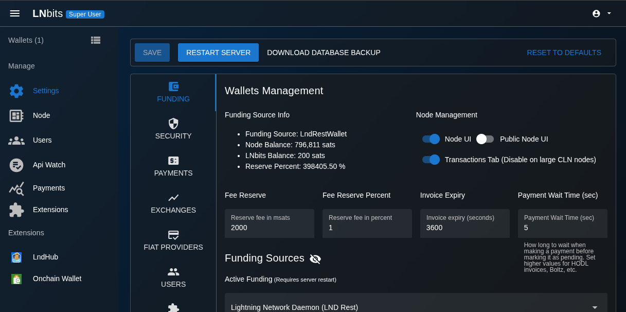 LNBits Funding Node Management